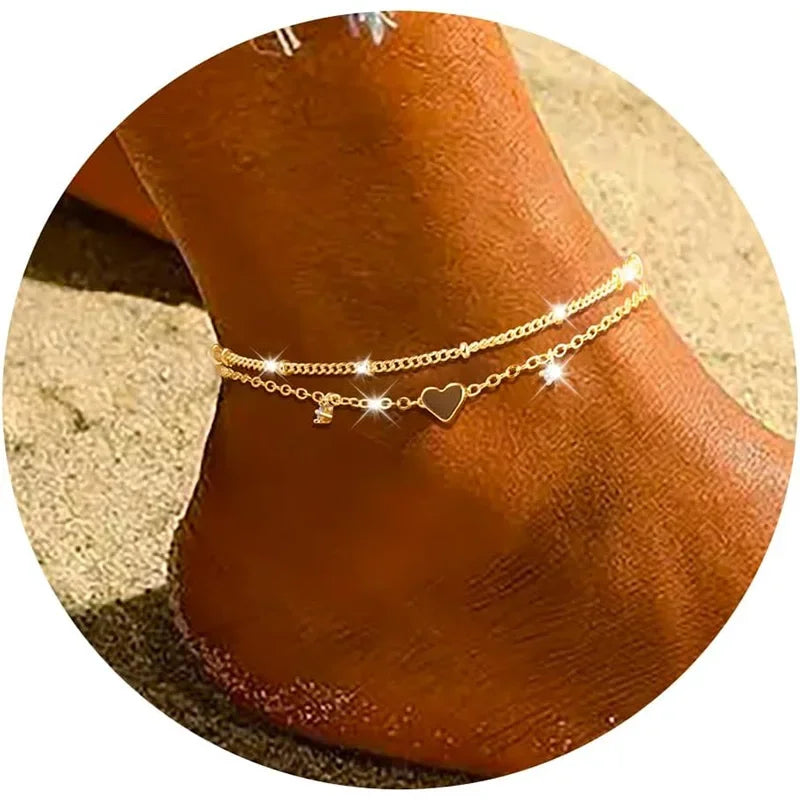 HeartGlow Layered Anklet