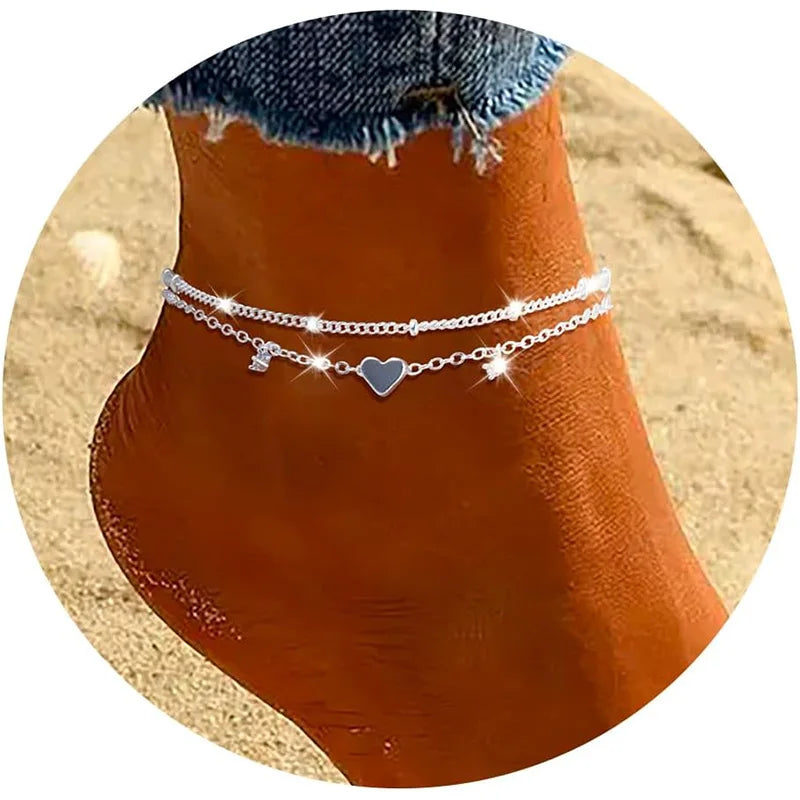 HeartGlow Layered Anklet