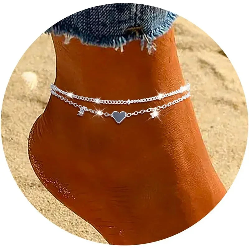HeartGlow Layered Anklet